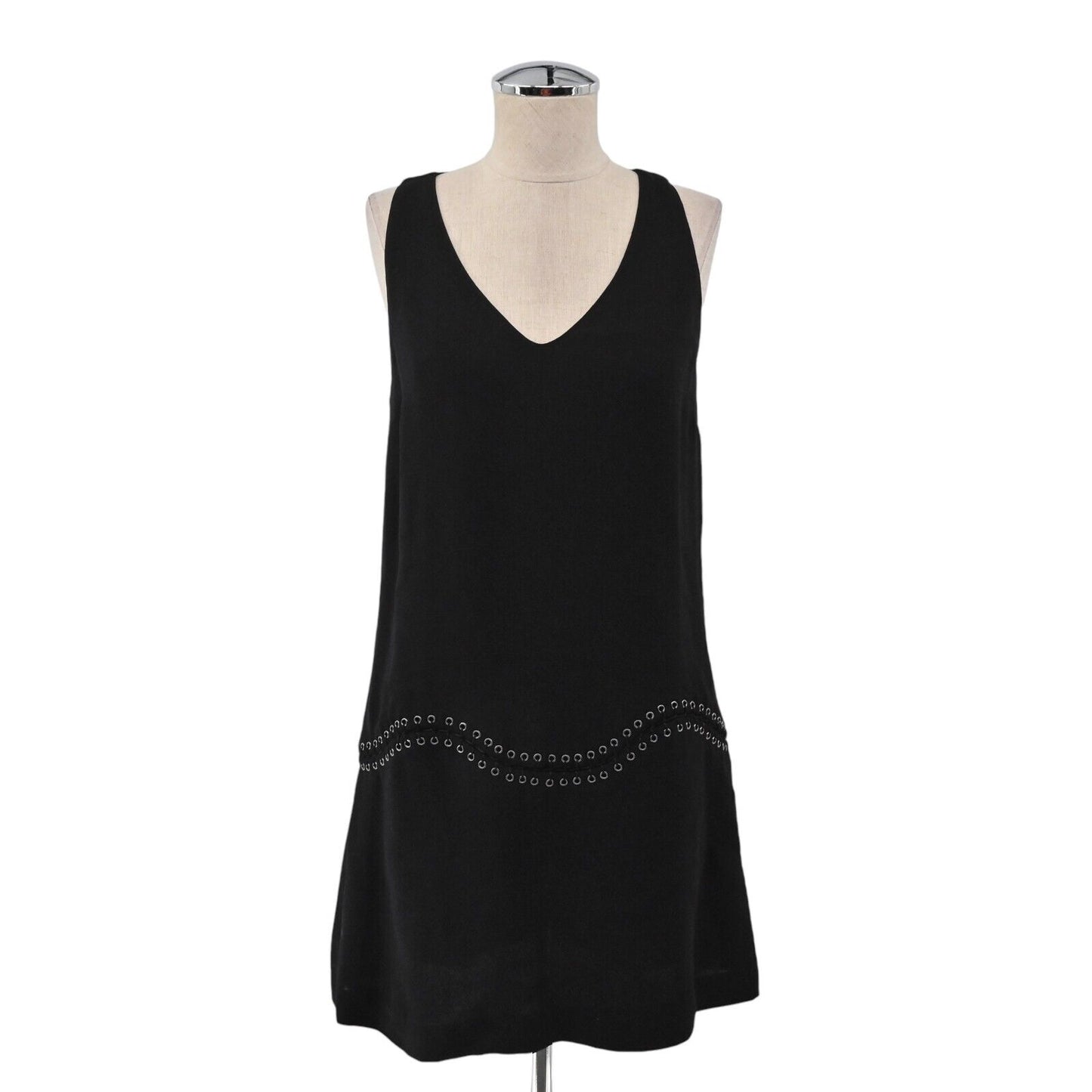RAMY BROOK Dress Sz 2 Black Grommet Lace Up Drop Waist V Neck Shift Sleeveless