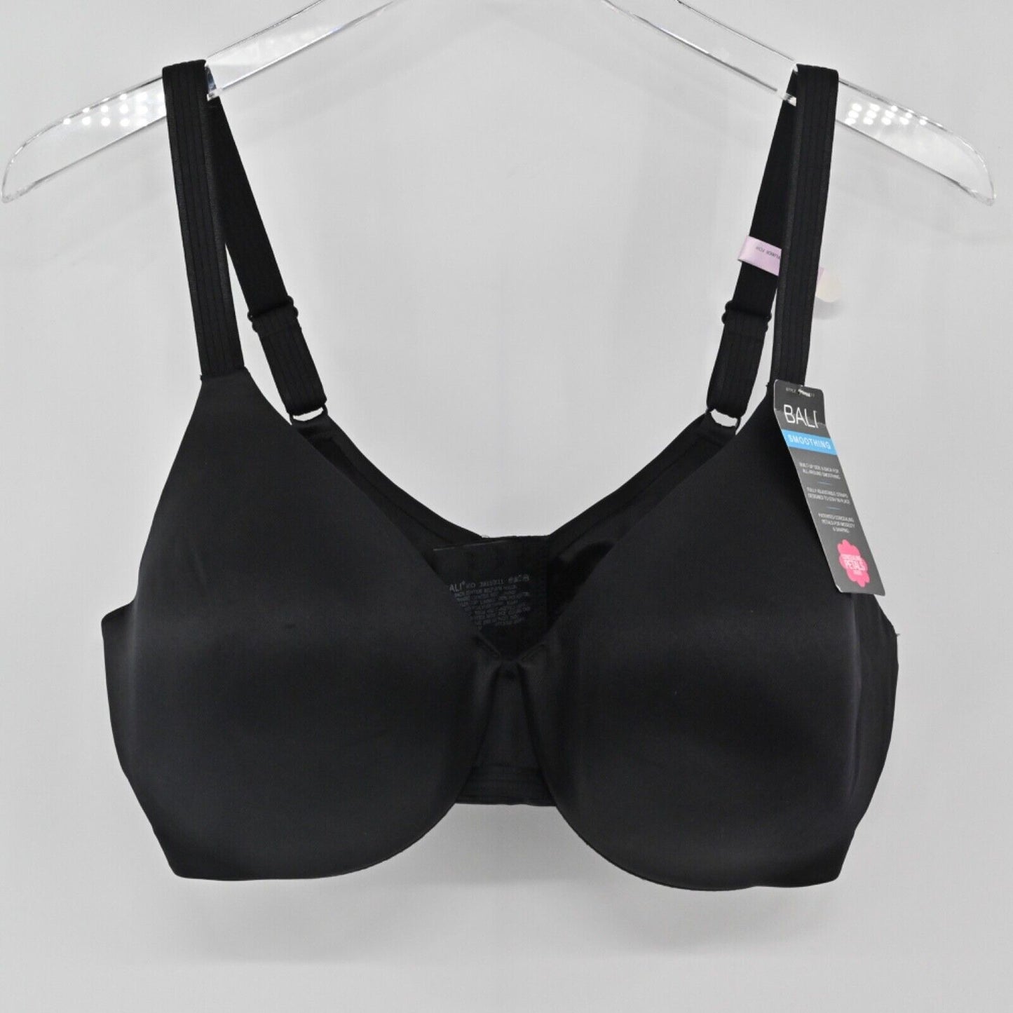 BALI Bra Womens Sz 40D Black Smoothing Concealing Petals Seamless Underwire NEW