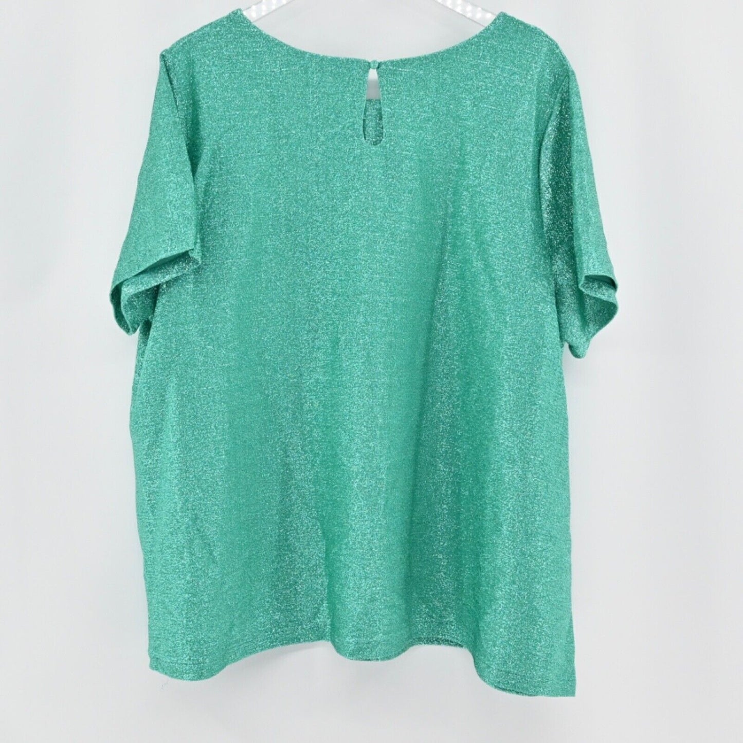 New JESSICA LONDON Womens Plus Size 26/28 Metallic T Shirt Top Teal Green Glam