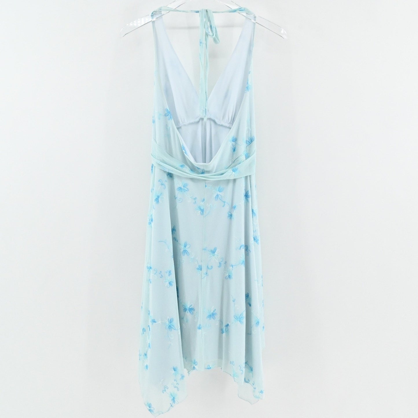 Vtg Y2k Fairycore Babydoll Dress Size S Ethereal Blue Floral Handkerchief Halter