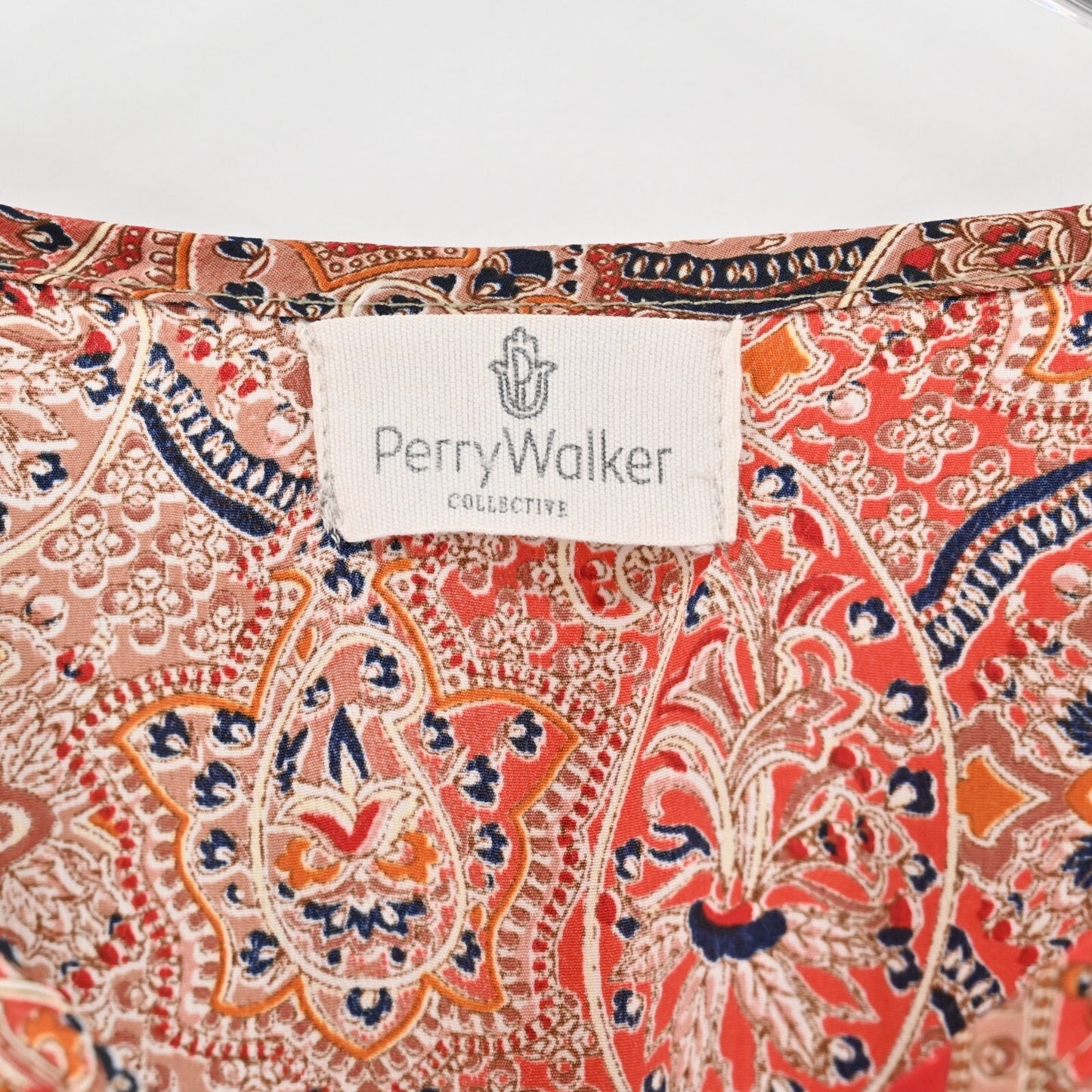 PERRY WALKER Dress Size XL Smocked Tie Front Paisley Print Tunic Mini Boho Retro