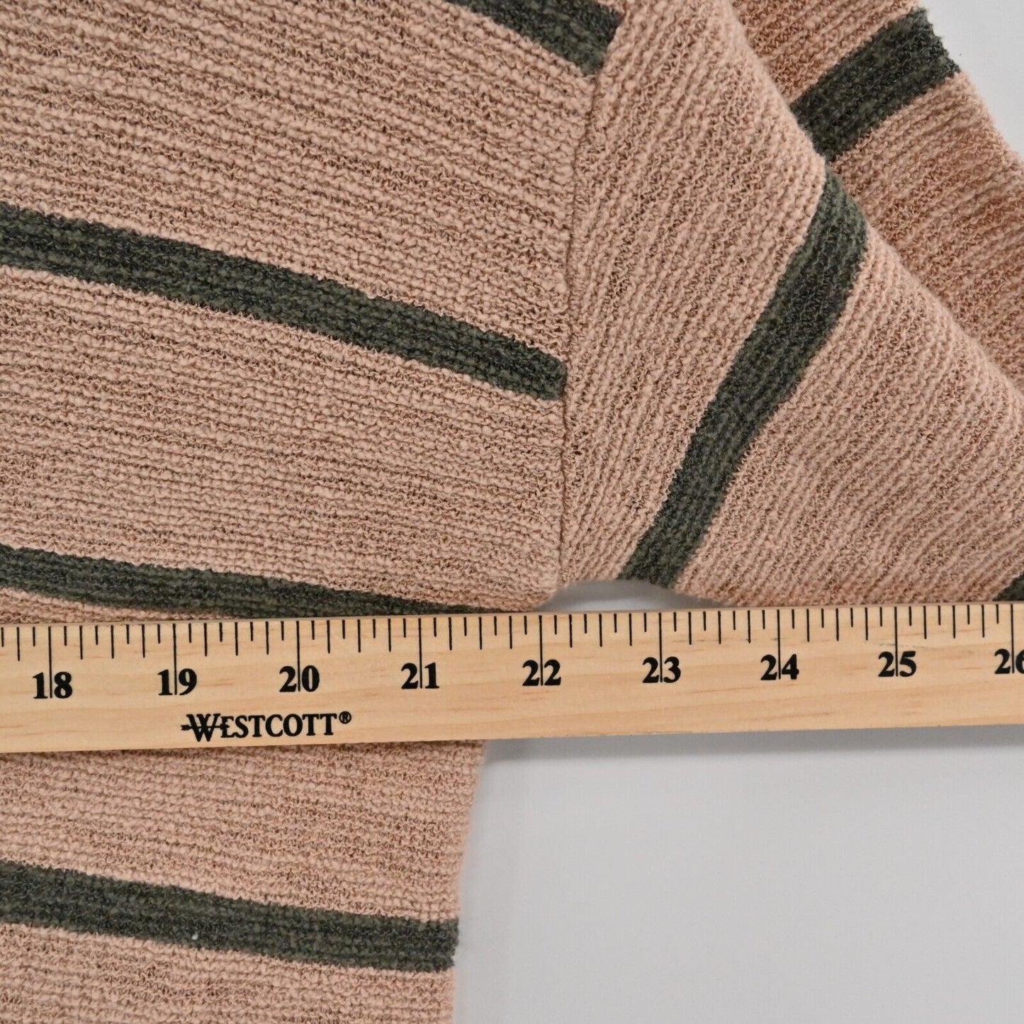 J JILL Sweater Womens Size S Tall Knit Olive Green Tan Stripe Long Sleeve Hoodie