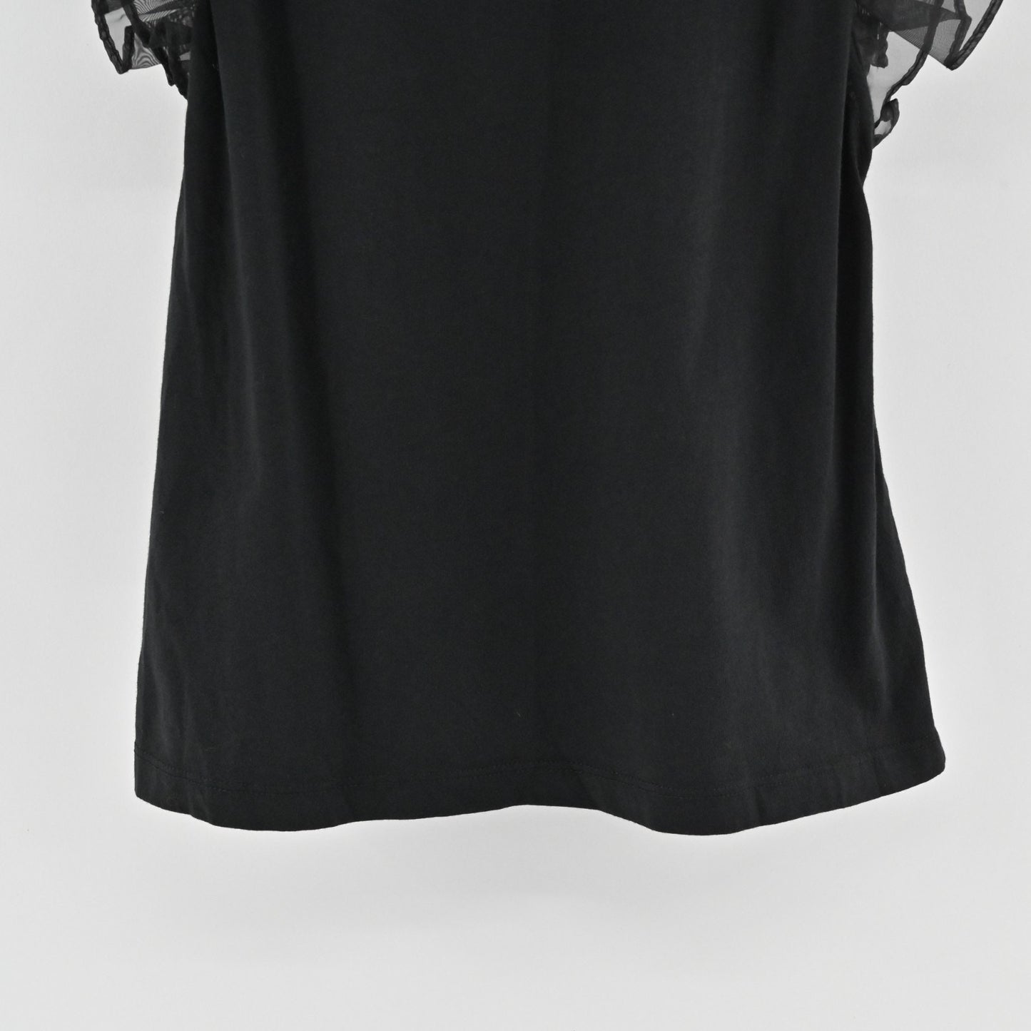 Alice Olivia Womens Garner Top Size XS Boxy Organza Sleeve Tee Black Blouse