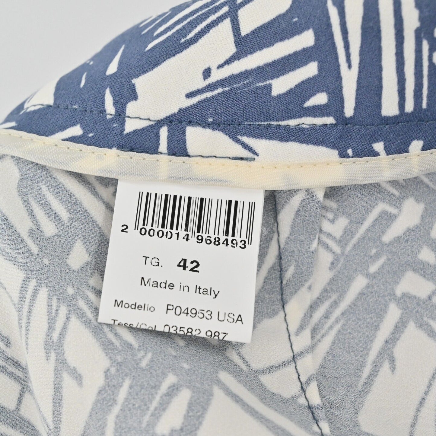 PESERICO Pants Womens Size 42 Blue White Abstract Printed Skinny Leg Stretch