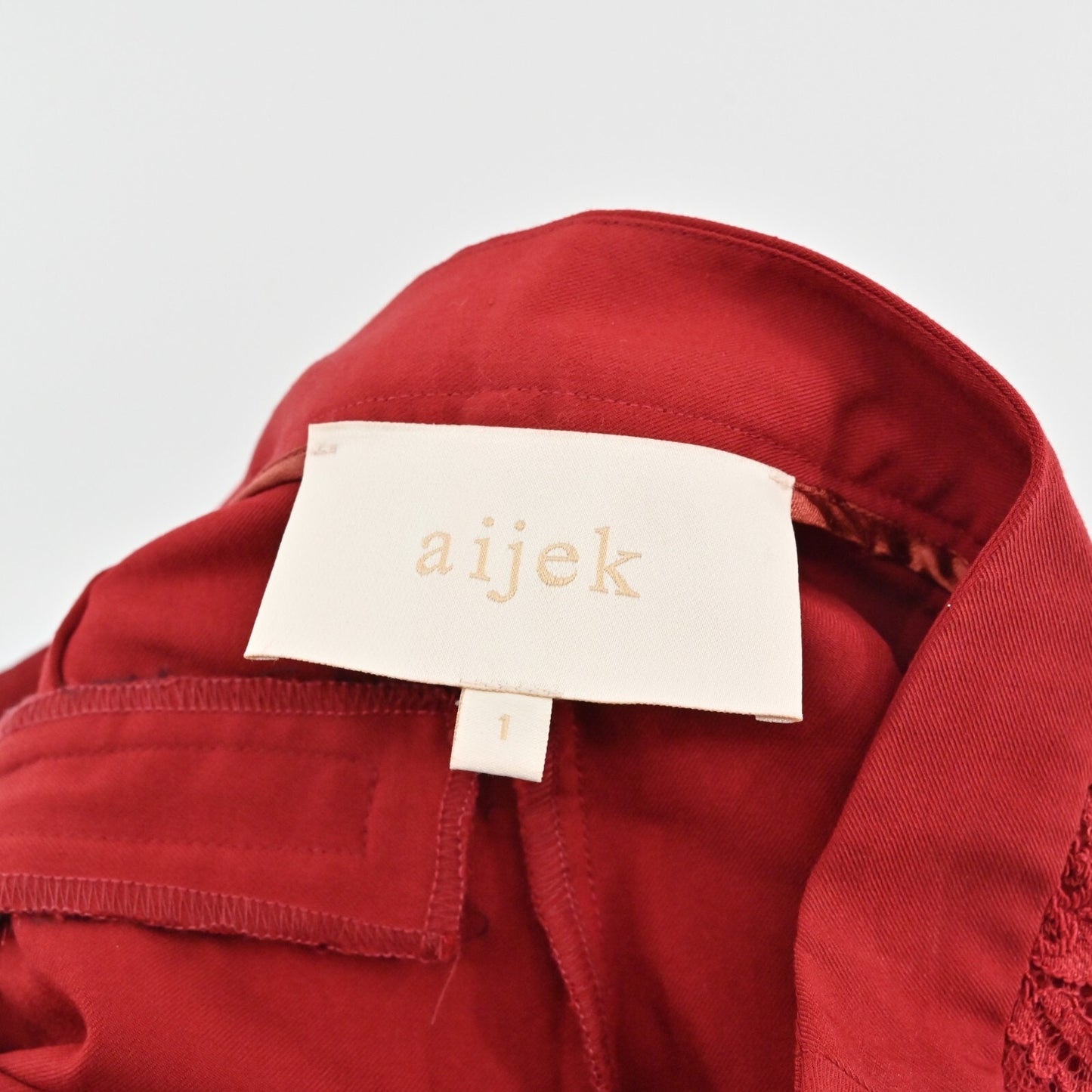 AIJEK Womens Red Pants Size S Lace Detail Straight Stretch Mid Rise Trousers
