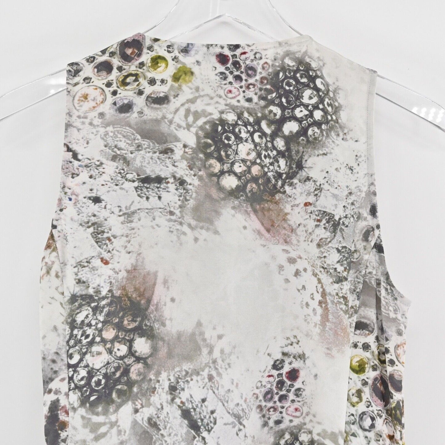 ST JOHN Top Womens Size 8 Gray Mix Print Silk Blend V Neck Faux Wrap Tank Career