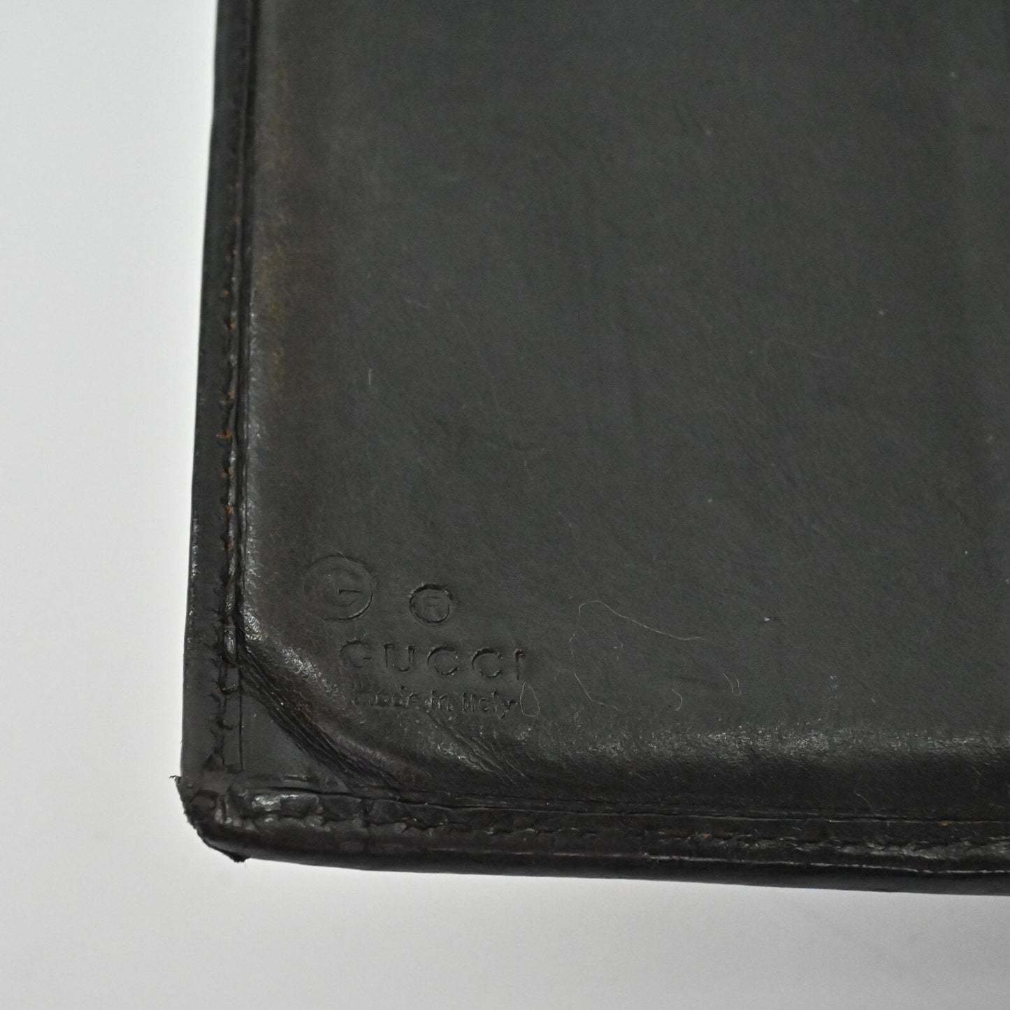 Vtg GUCCI Wallet Brown Leather Classic Monogram GG Logo Print Fold Compact