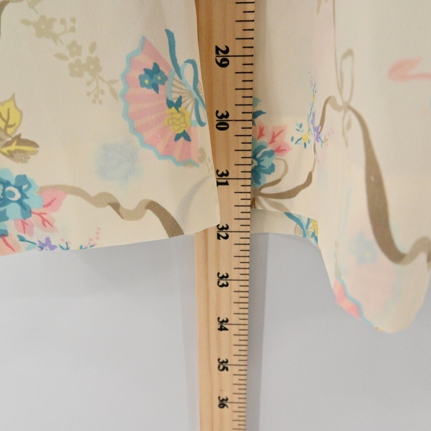 Vtg KORET CAREER Skirt Womens Sz S Ivory Floral Fans Bows Pleated Midi Retro 80s