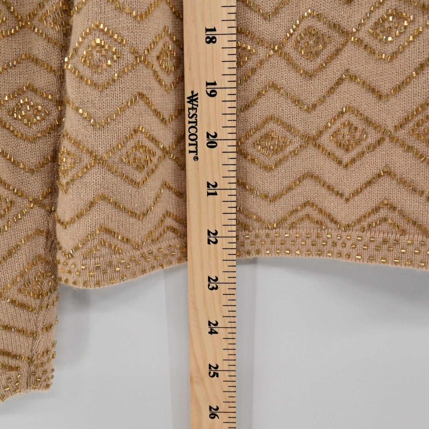 Vtg CARLISLE Sweater Womens Size Small Cashmere Silk Beaded Knit Geometric Print