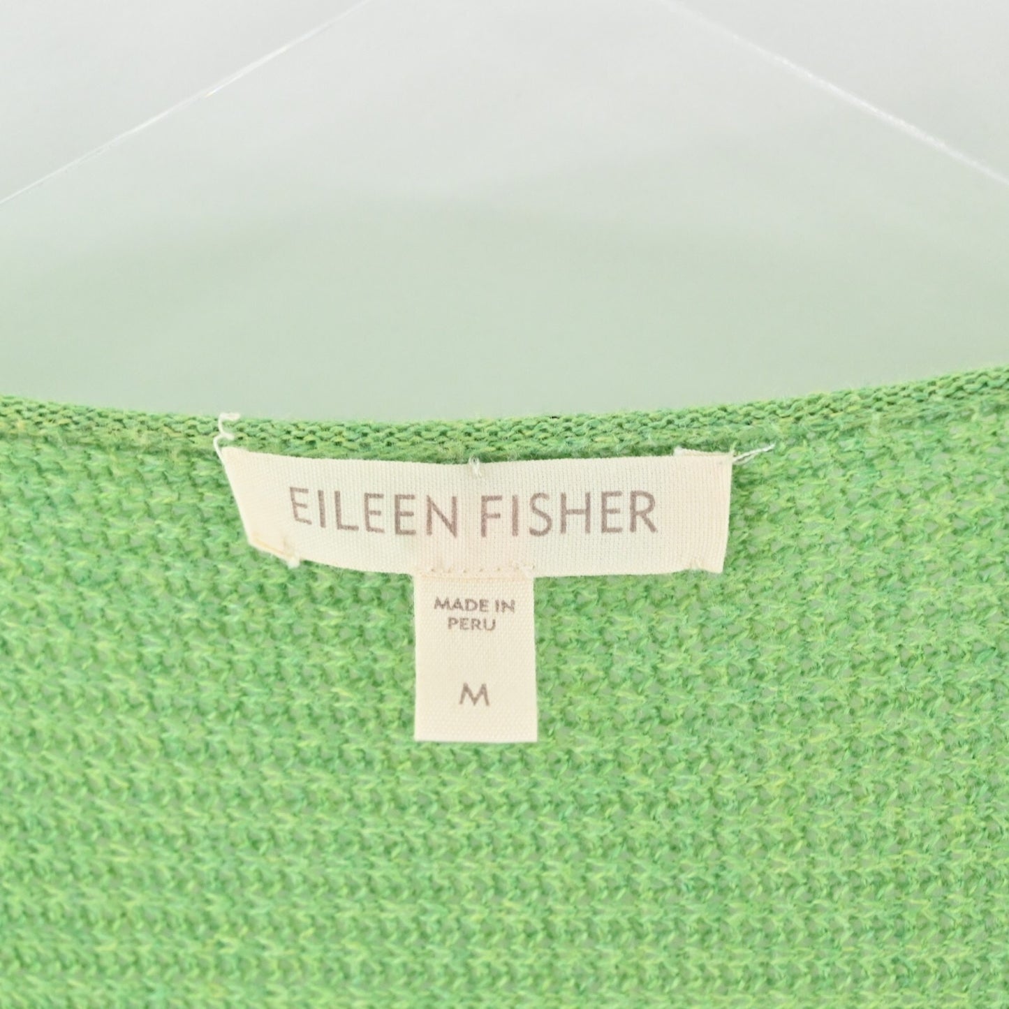 EILEEN FISHER Womens Organic Cotton Cardigan Sweater Sz M Green Knit Open Front