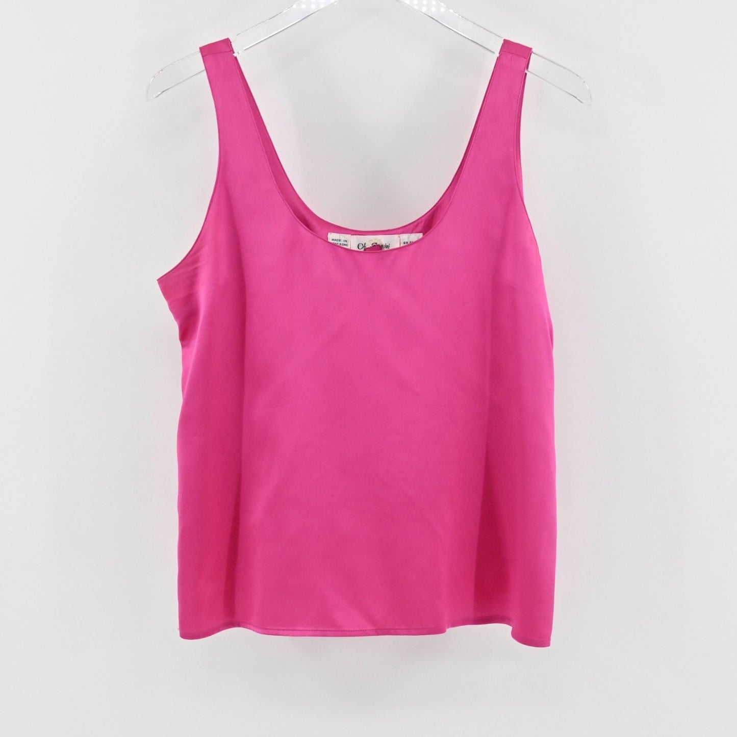 Vintage Oleg Cassini Womens Pink Silk Tank Top Size 12 Satin Scoop Neck Blouse