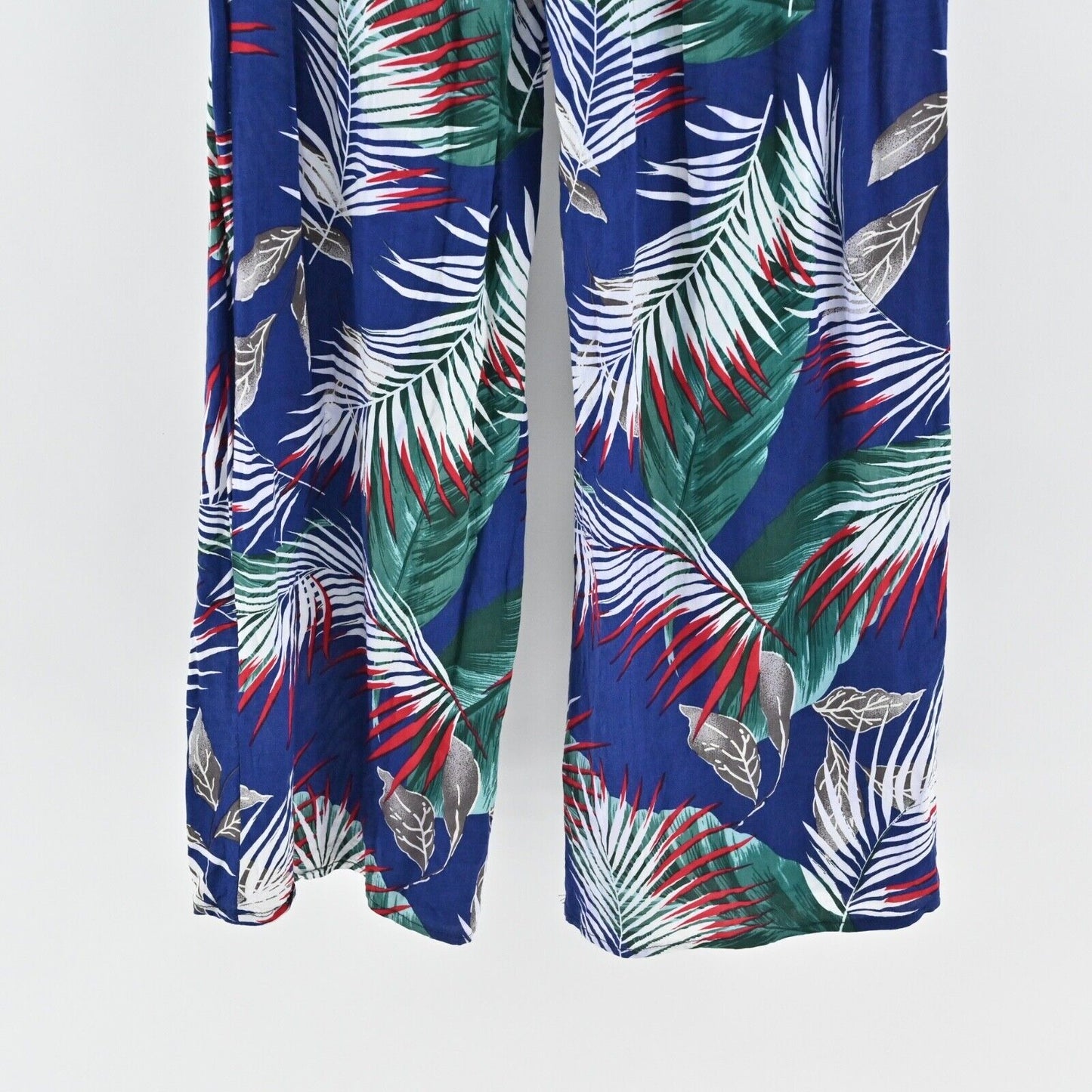 THE SANG Pants Womens Size M Blue Tropical Print High Rise Wide Leg Beach Boho