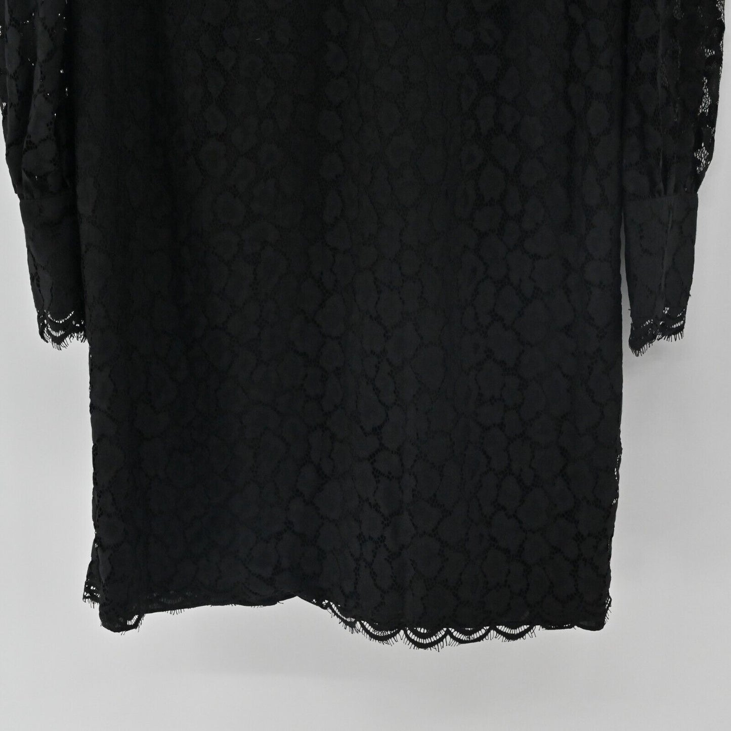 WHISTLES Dress Womens Sz 12 Black Animal Lace Tie Detail Sheer Puff Sleeve Shift