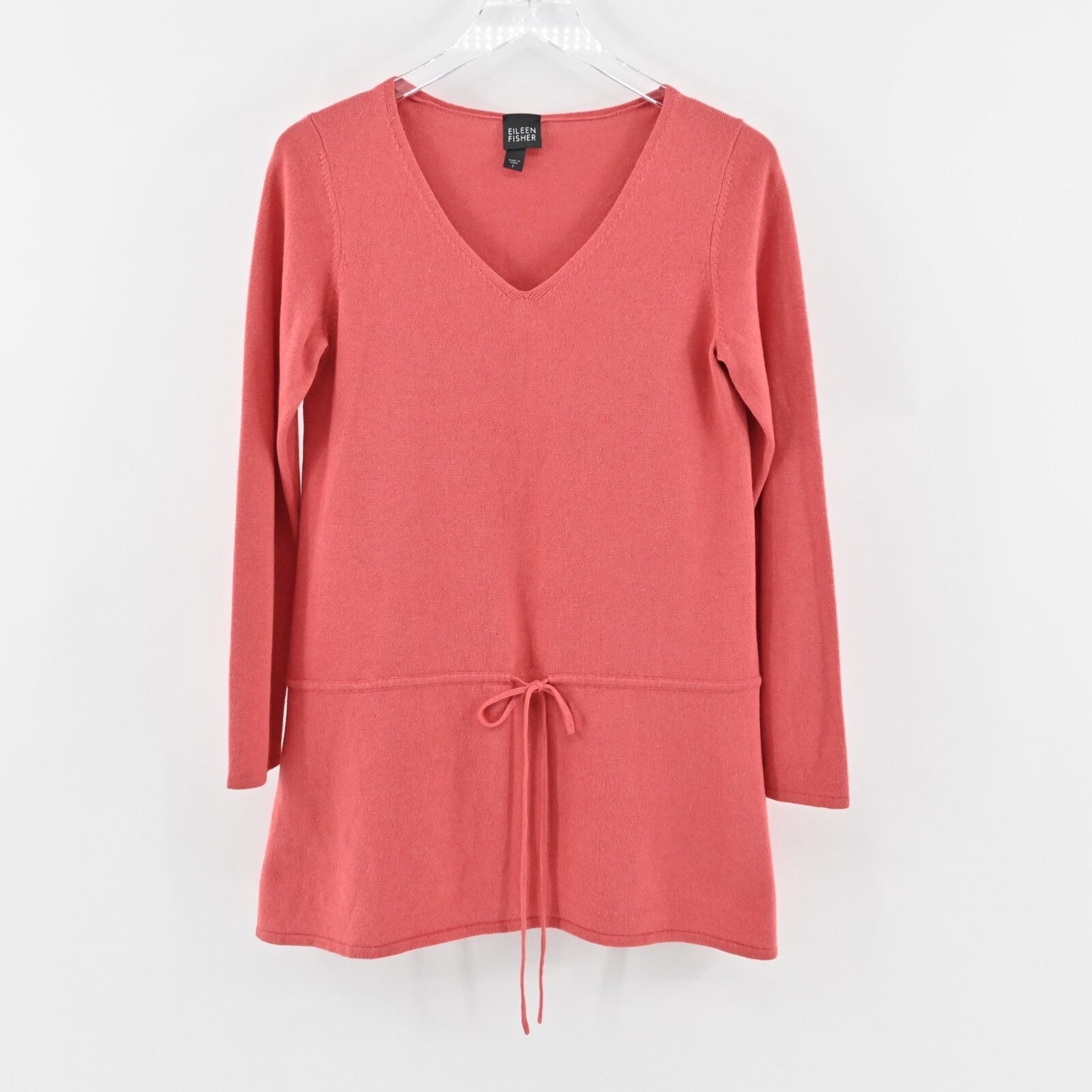 EILEEN FISHER Cashmere Silk Sweater Womens Size S Coral VNeck Knit Cinch Tunic