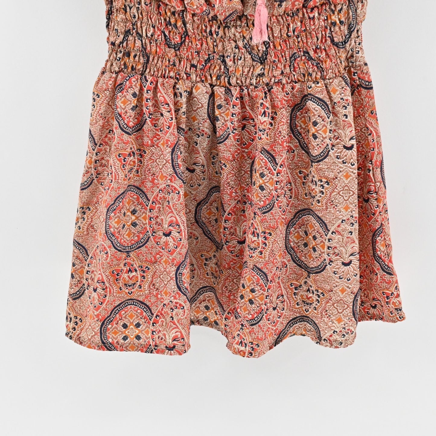 PERRY WALKER Dress Size XL Smocked Tie Front Paisley Print Tunic Mini Boho Retro