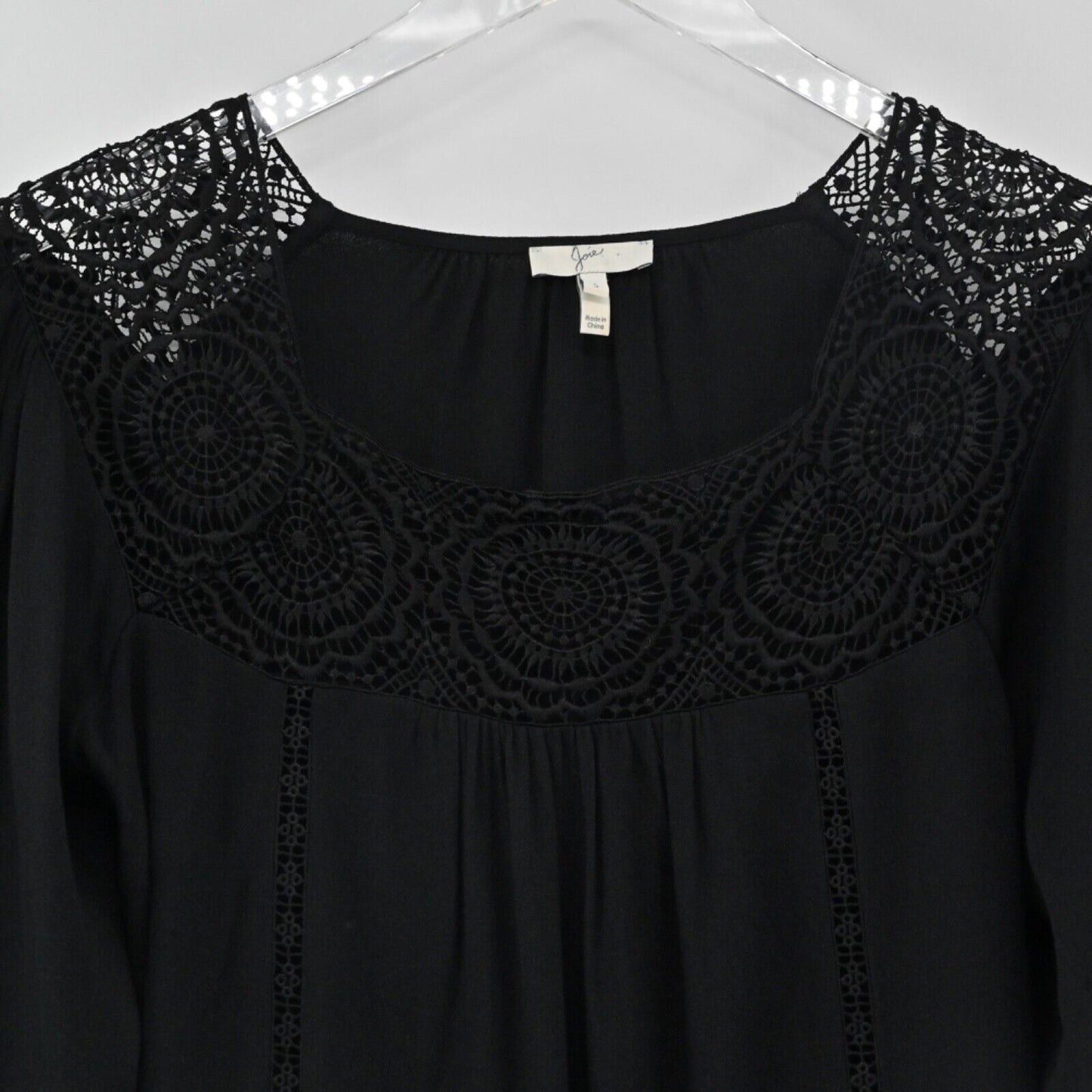 JOIE Top Womens Size S Black Bellange Floral Crochet Lace Inset Balloon Sleeve
