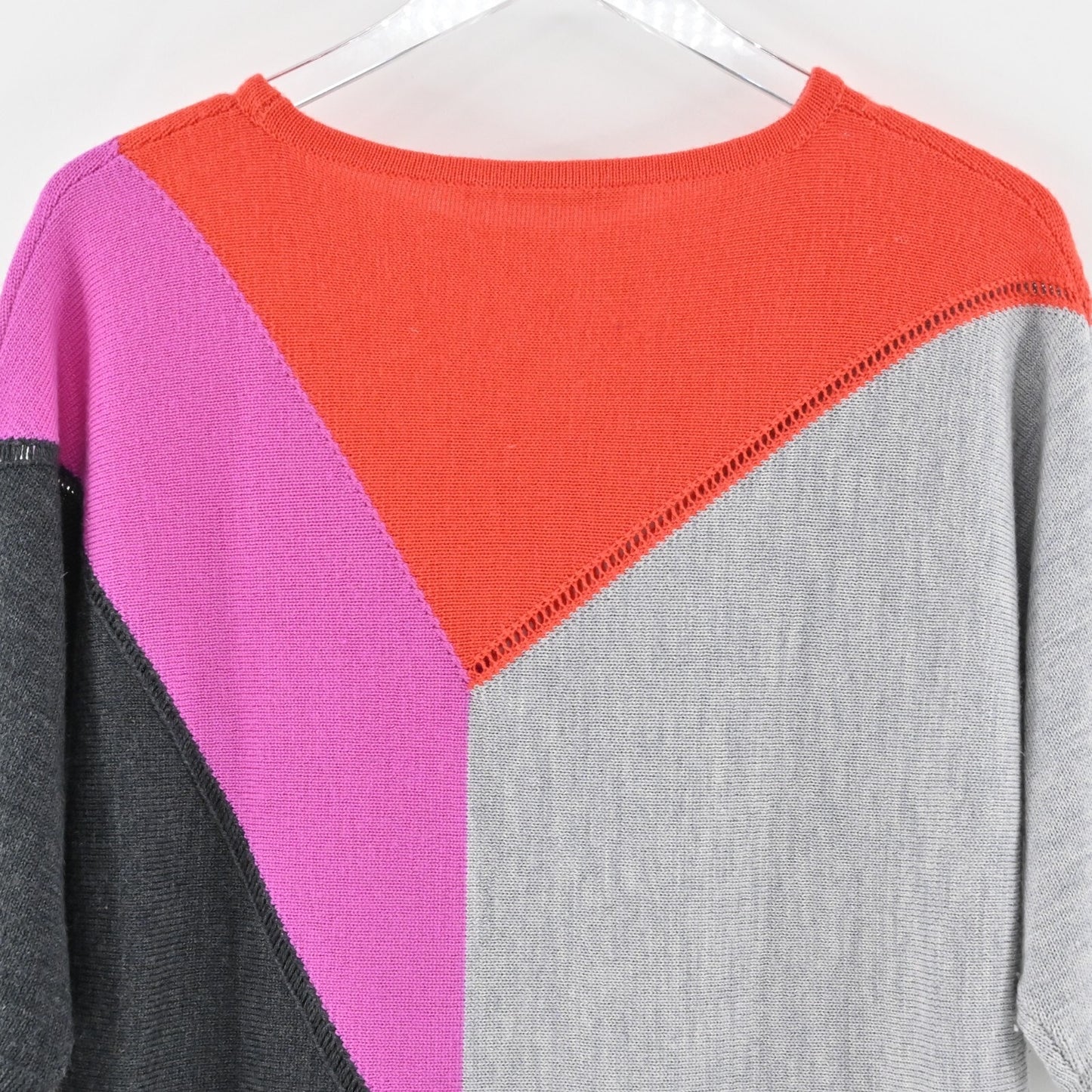 TRINA TURK Sweater Womens Sz S Merino Wool Color Block Dolman Sleeve Knit Retro