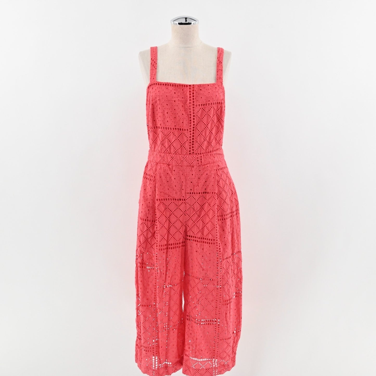 PARKER Womens Ashton Jumpsuit Sz 4 Red Eyelet Sleeveless Crop Slit Wide Leg