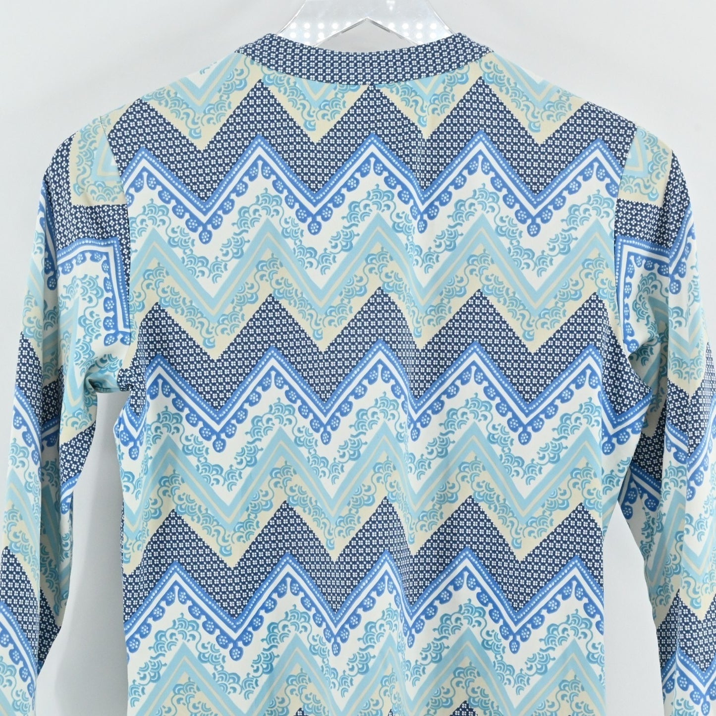 J McLaughlin Womens Blue Catalina Cloth Top Size XS Chevron Blouse Stretch Coast