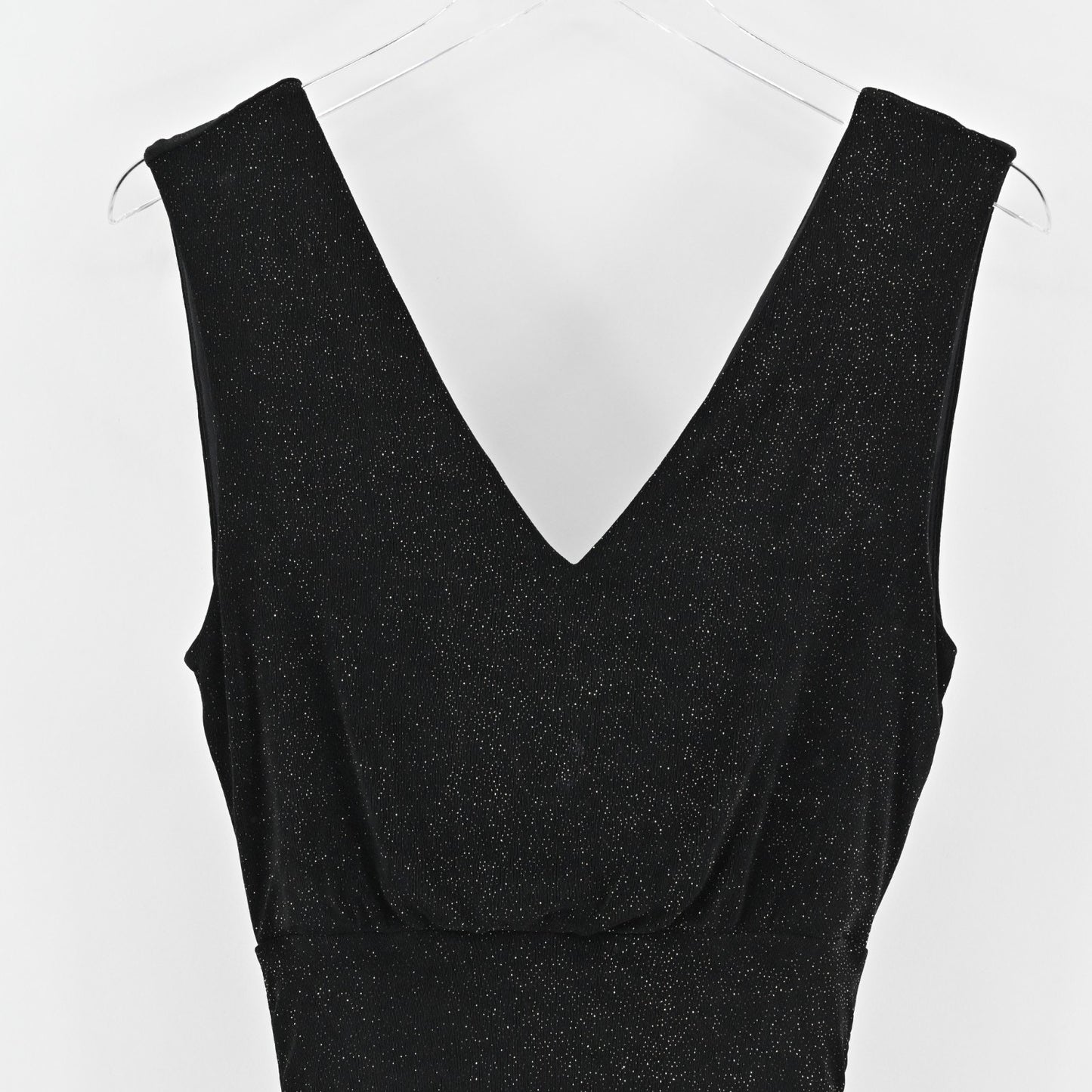 ALICE OLIVIA Ruched Bodycon Dress Size S Black Gold Shimmer Sleeveless V Neck