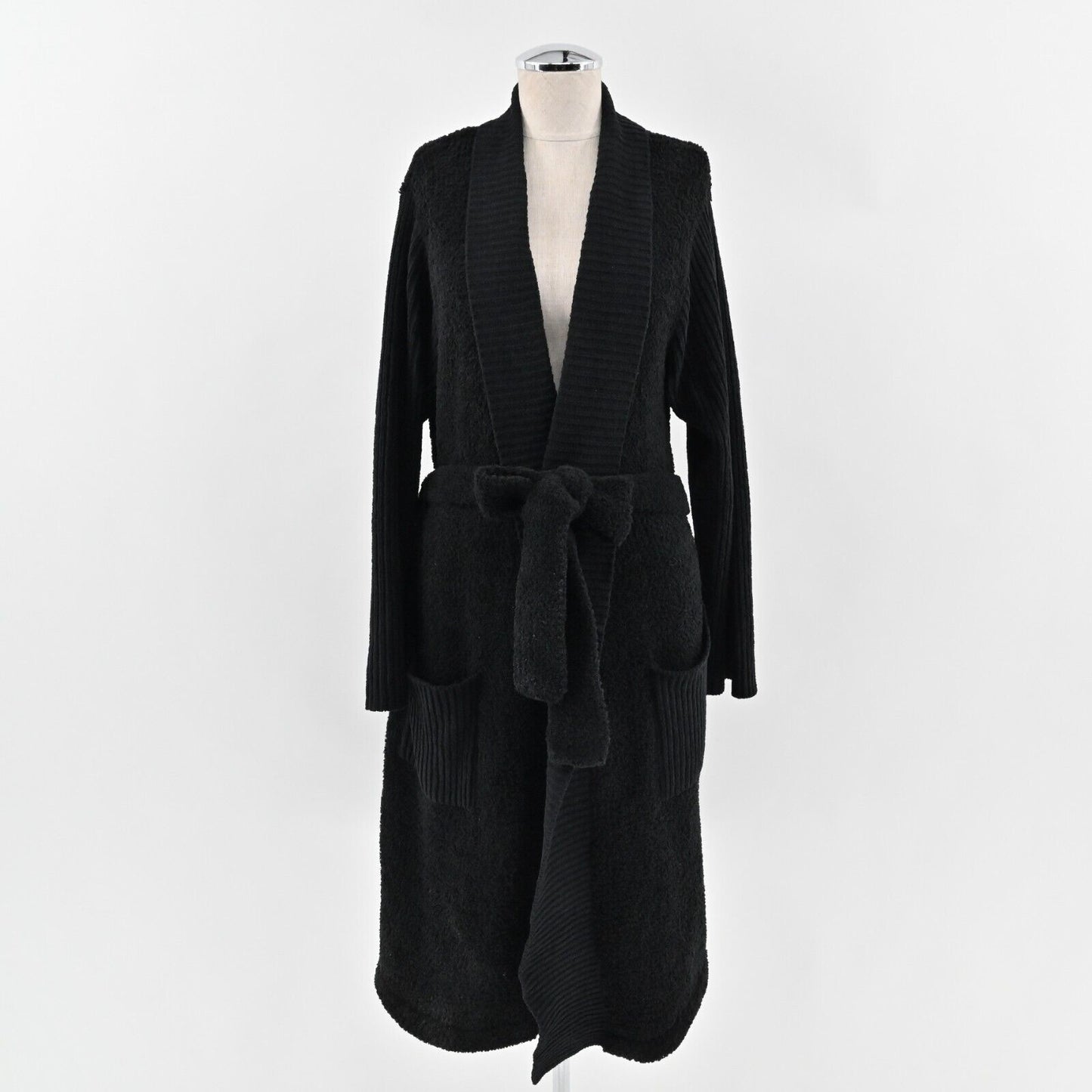 NATORI Robe Womens Sz L Black Fleece Belted Comfort Sherpa Plush Soft Cozy JOSIE