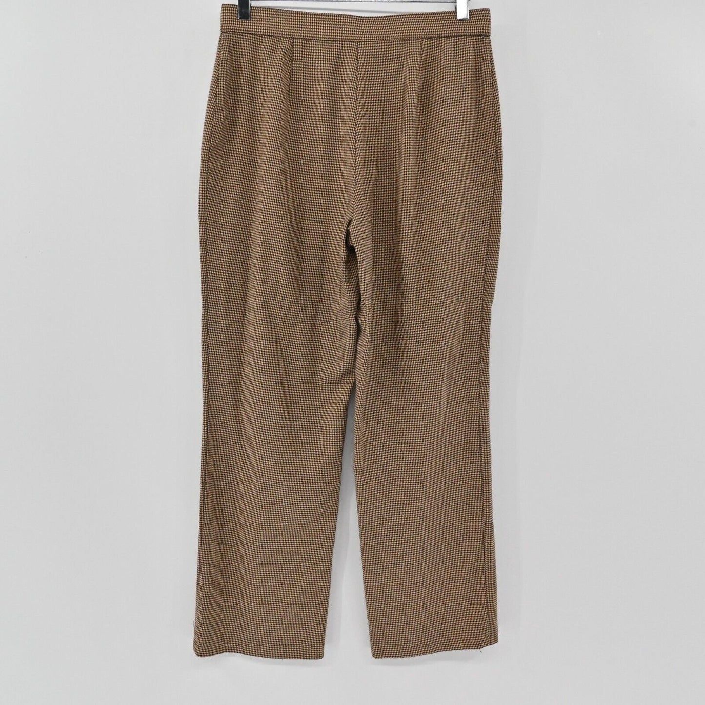 Vtg SAG HARBOR Pants Womens Sz 8P Stretch Houndstooth Black Tan Wide Leg Trouser