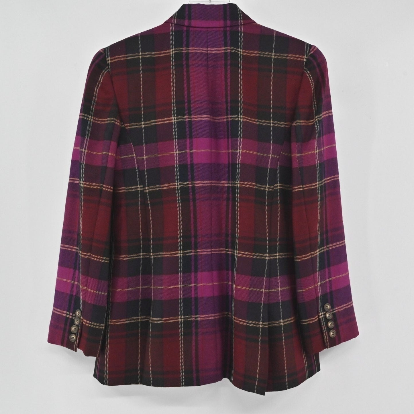 Vtg ELLEN TRACY Womens Wool Plaid Blazer Size 10 Purple Preppy Dark Academia Y2k