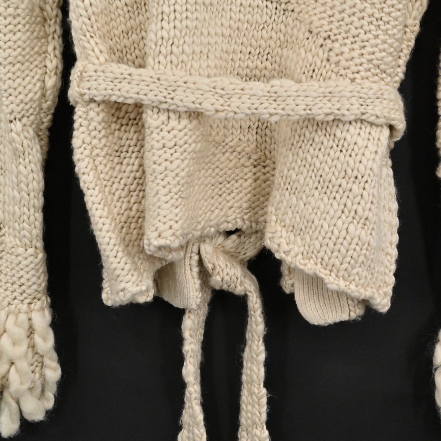 ZARA Womens Sweater Size S Fringing Cardigan Belted Cream Wool Blend Boho NEW