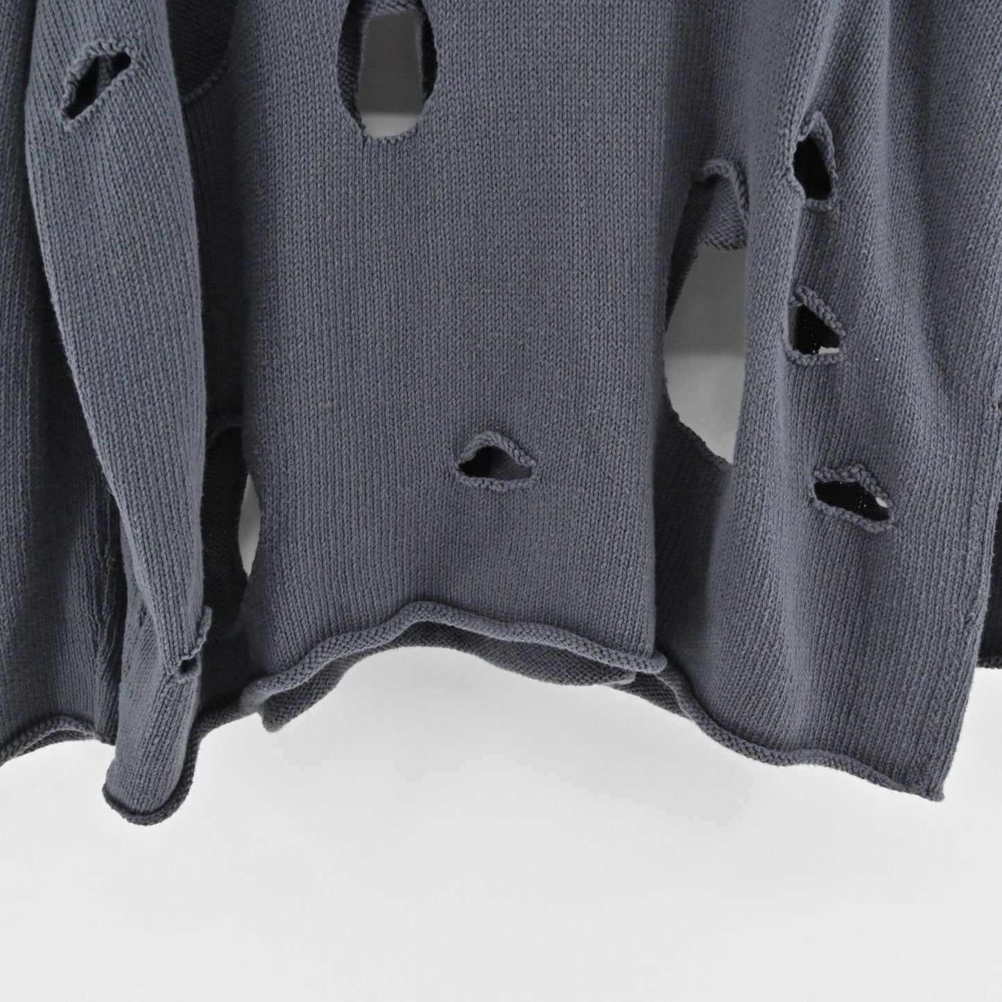 PLANET Gray Distressed Sweater Womens Size OS Hole Cotton Knit Bateau Neck