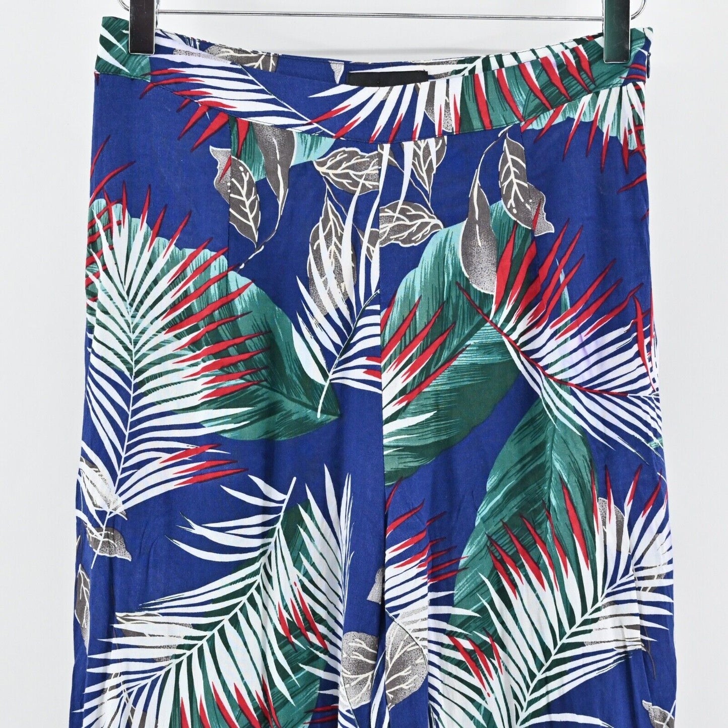 THE SANG Pants Womens Size M Blue Tropical Print High Rise Wide Leg Beach Boho