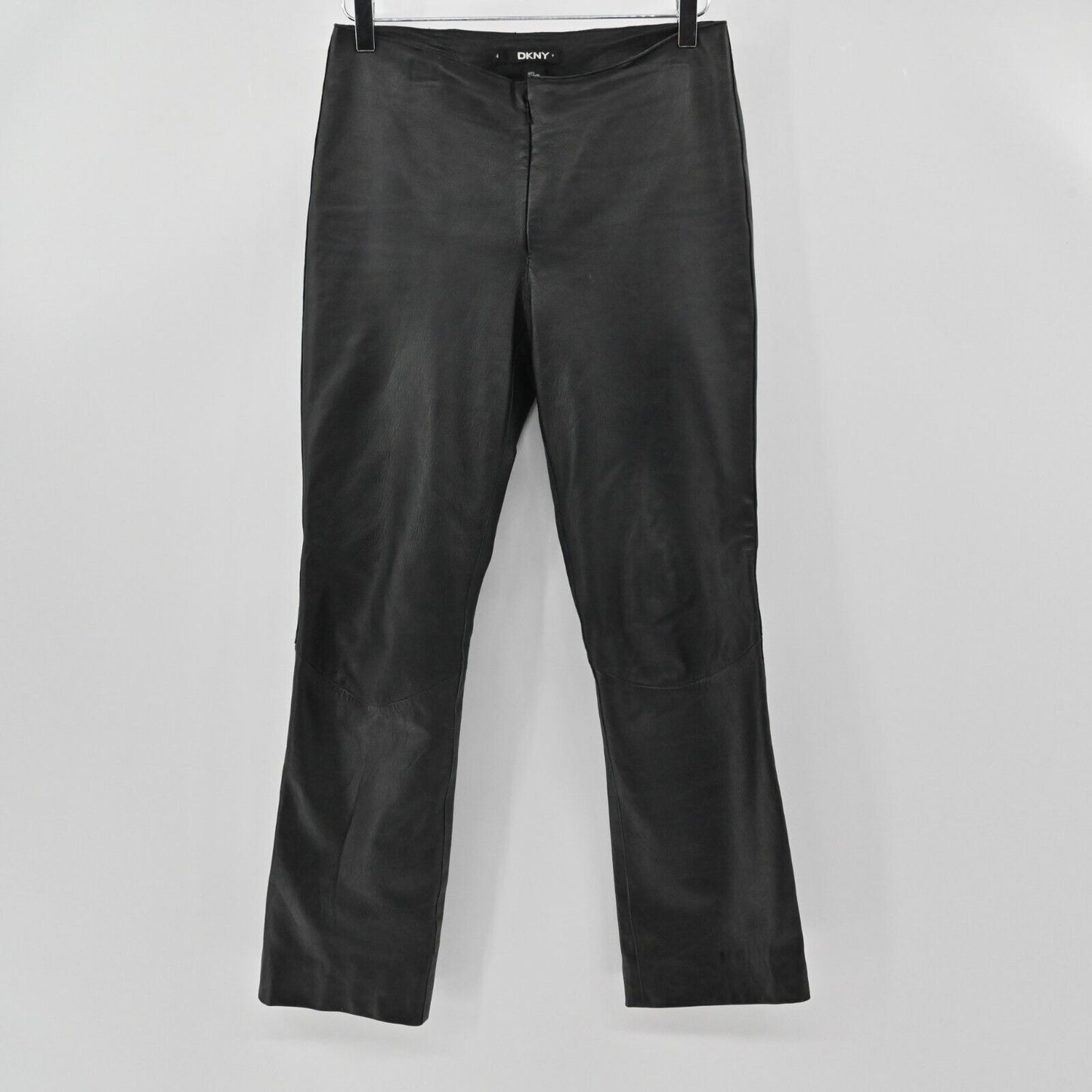DKNY Pants Womens Size 4 Solid Black Genuine Leather Mid Rise Classic Boot Cut