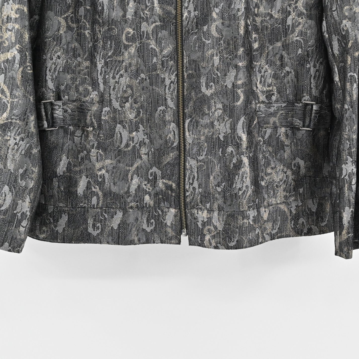CHICOS Jacket Womens Size XL Barrett Shimmering Scroll Dark Gray Gold Zip Front