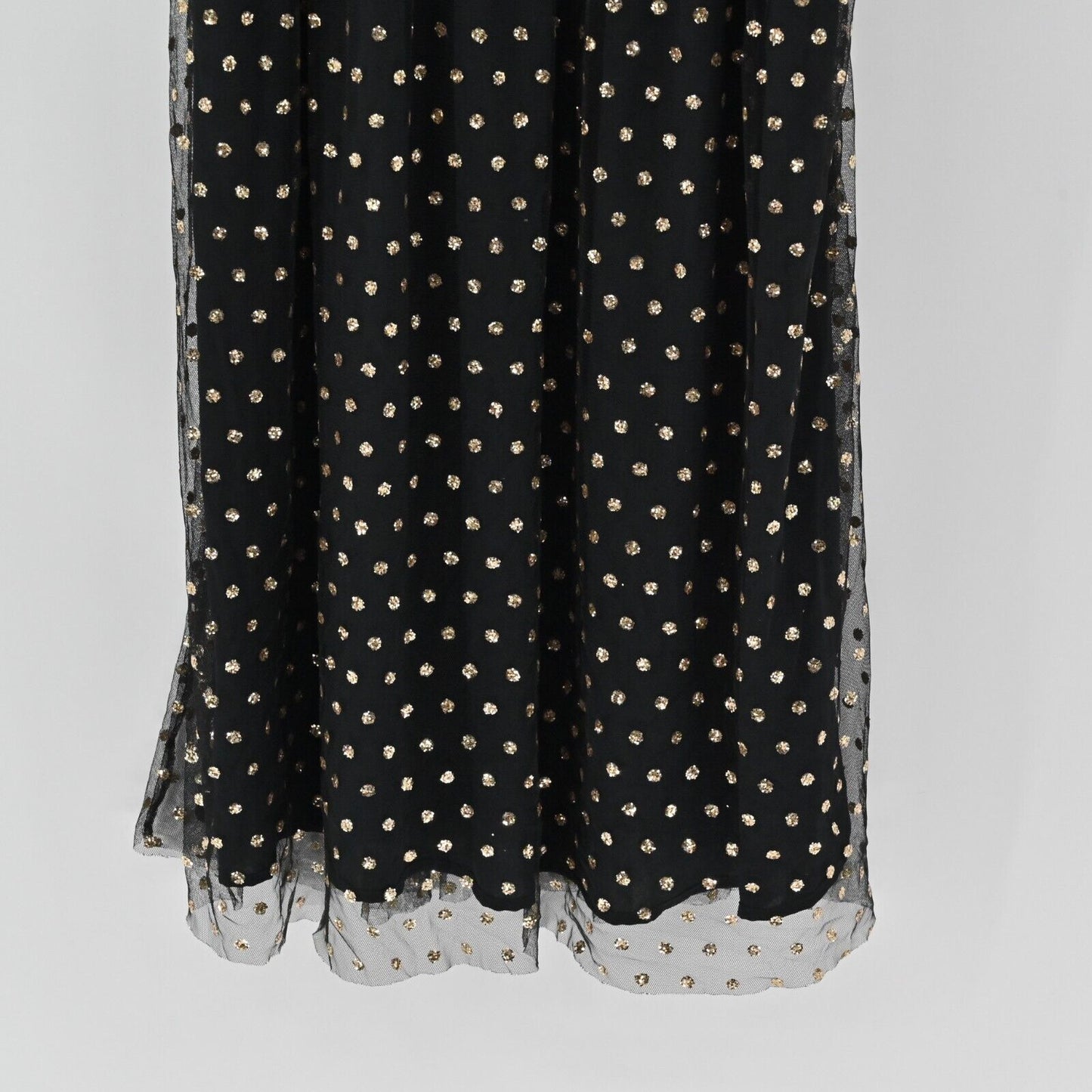 MODCLOTH Dress Womens Size L Another Brilliant Polka Dot Black Gold Tie Shoulder