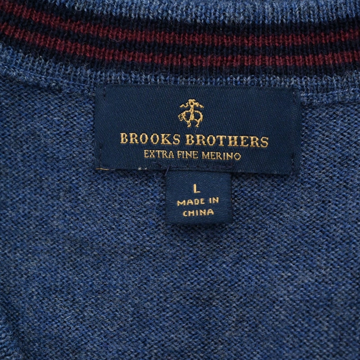BROOKS BROTHERS Mens Merino Wool Sweater Sz L Blue Pullover V Neck Knit Academia