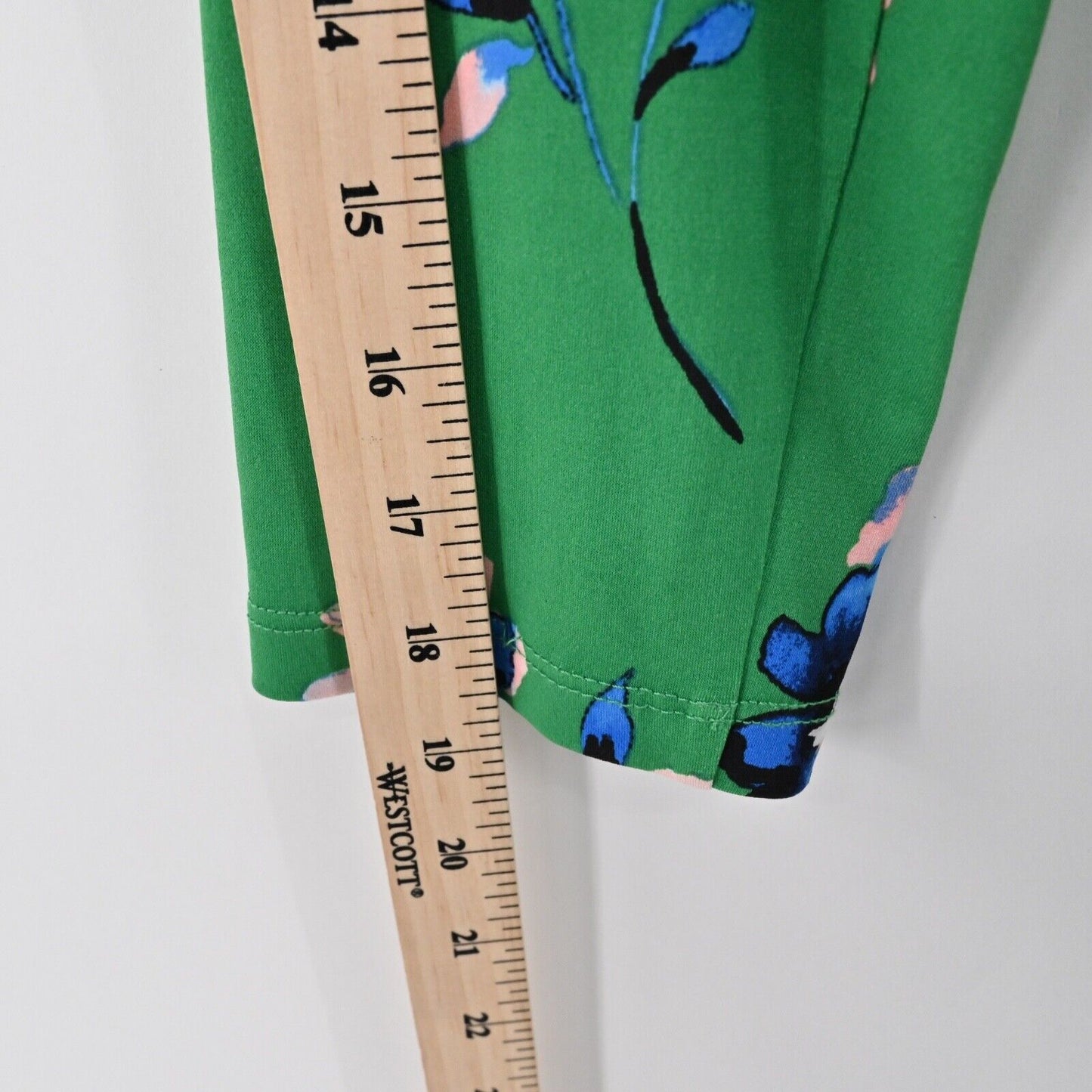 ELIZA J Dress Size 14 Green Floral V Neck Long Sleeve Tie Belt Faux Wrap Midi