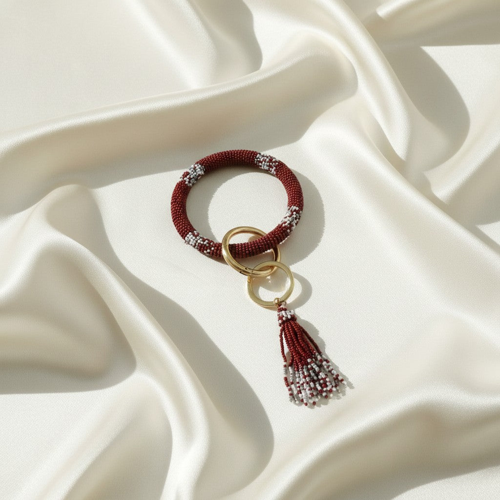 Maroon & White Mix A&M Bracelet Keychain