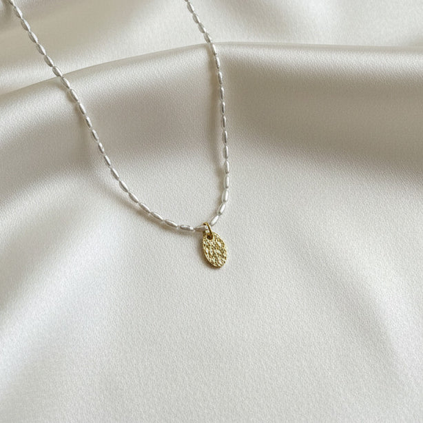 925 Sterling Silver Rice Bead Necklace With Gold LOVE Letter Pendant
