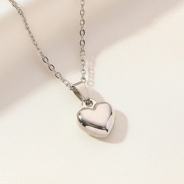 Smooth Mini Hollow Heart Pendant Necklace Silver Tone Stainless Steel Minimalist