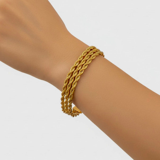 Three Layer Twisted Rope Chain Bracelet - Gold