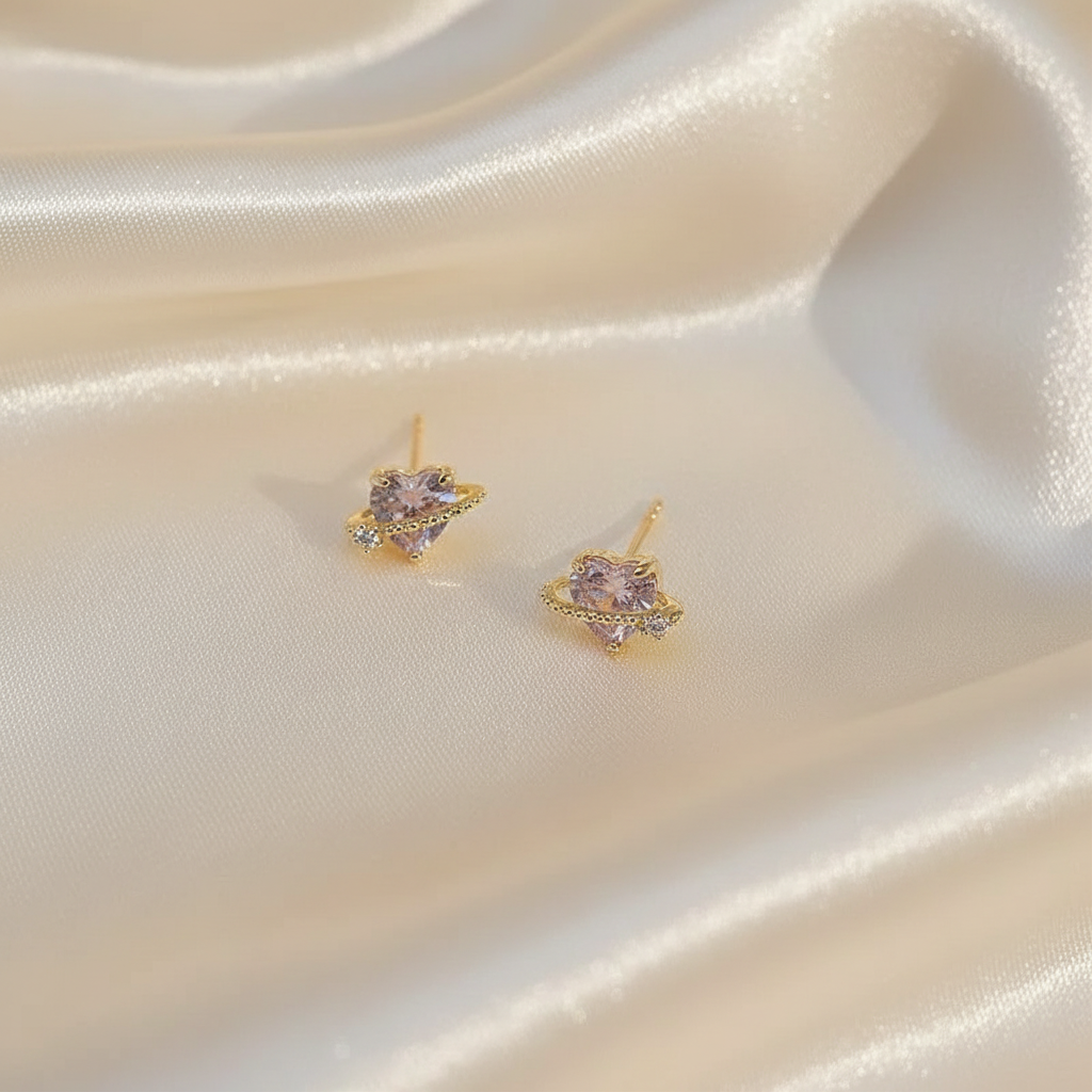 Alloy Rhinestone Pink Zirconia Heart Studs