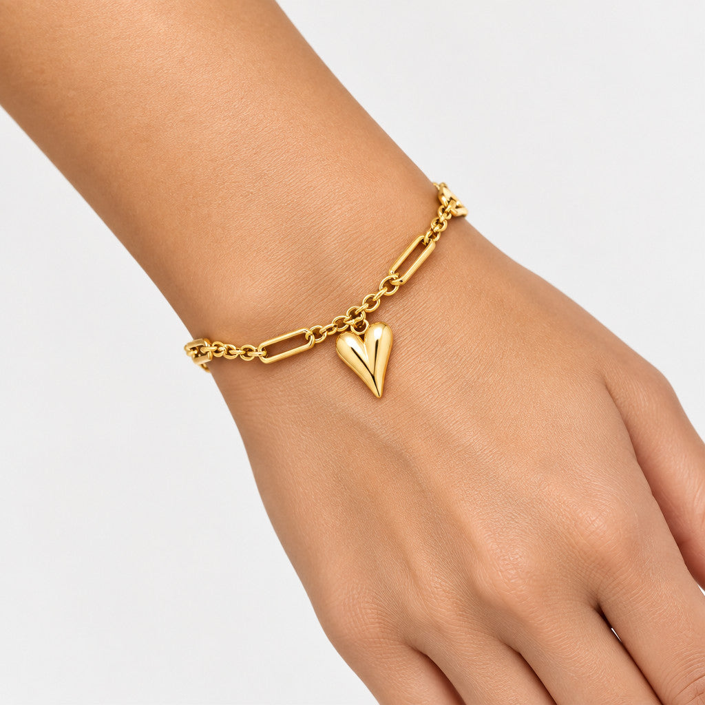Solid Heart Charm Adjustable Bracelet