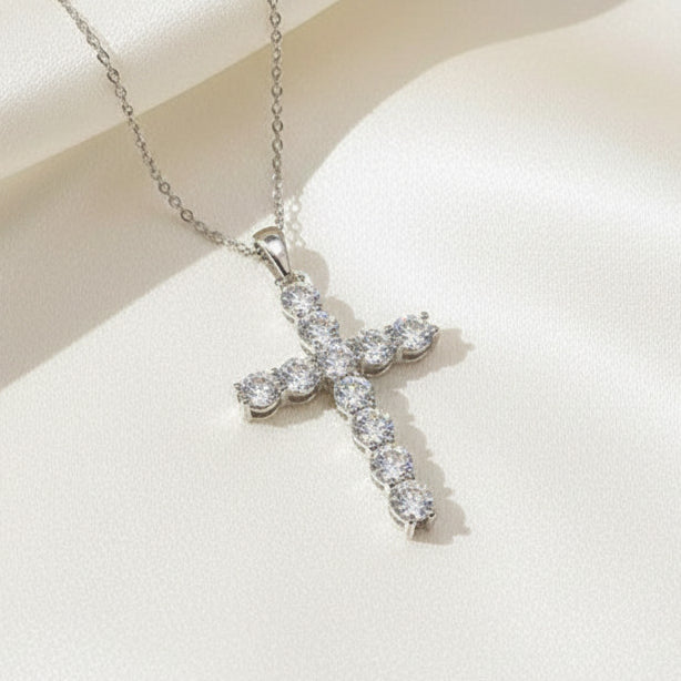 Zirconia Cross Pendant Necklace Stainless Steel With 925 Sterling Silver Pendant