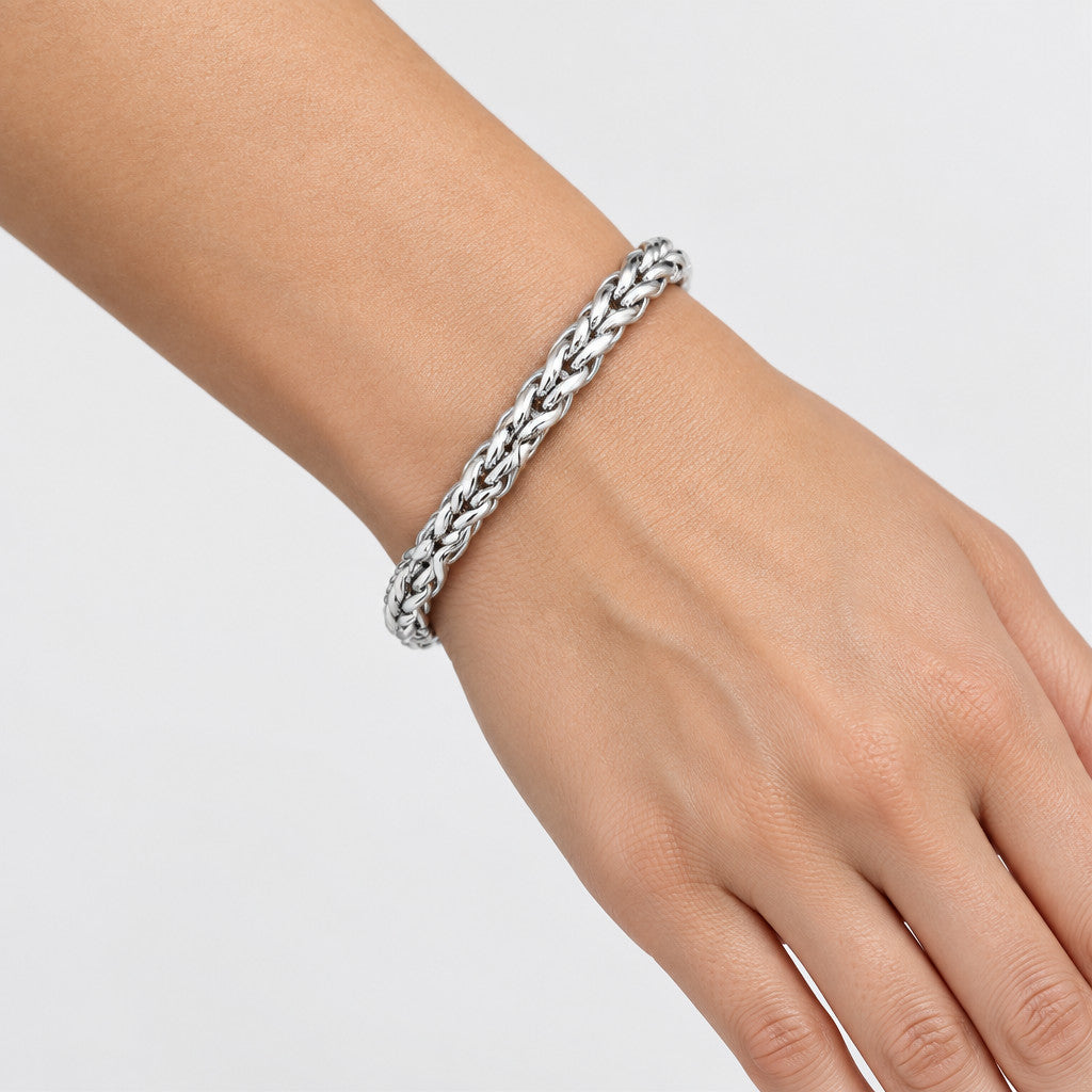 Silver Tight Woven Wheat Chain Bracelet