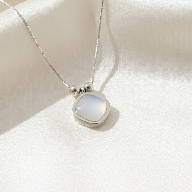 Cat Eye Stone Pendant Necklace Silver Tone Titanium Steel