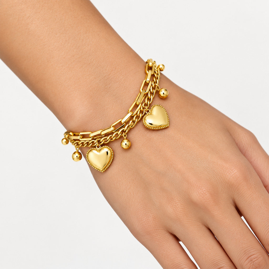 Double Heart Double Layer Chain Bracelet