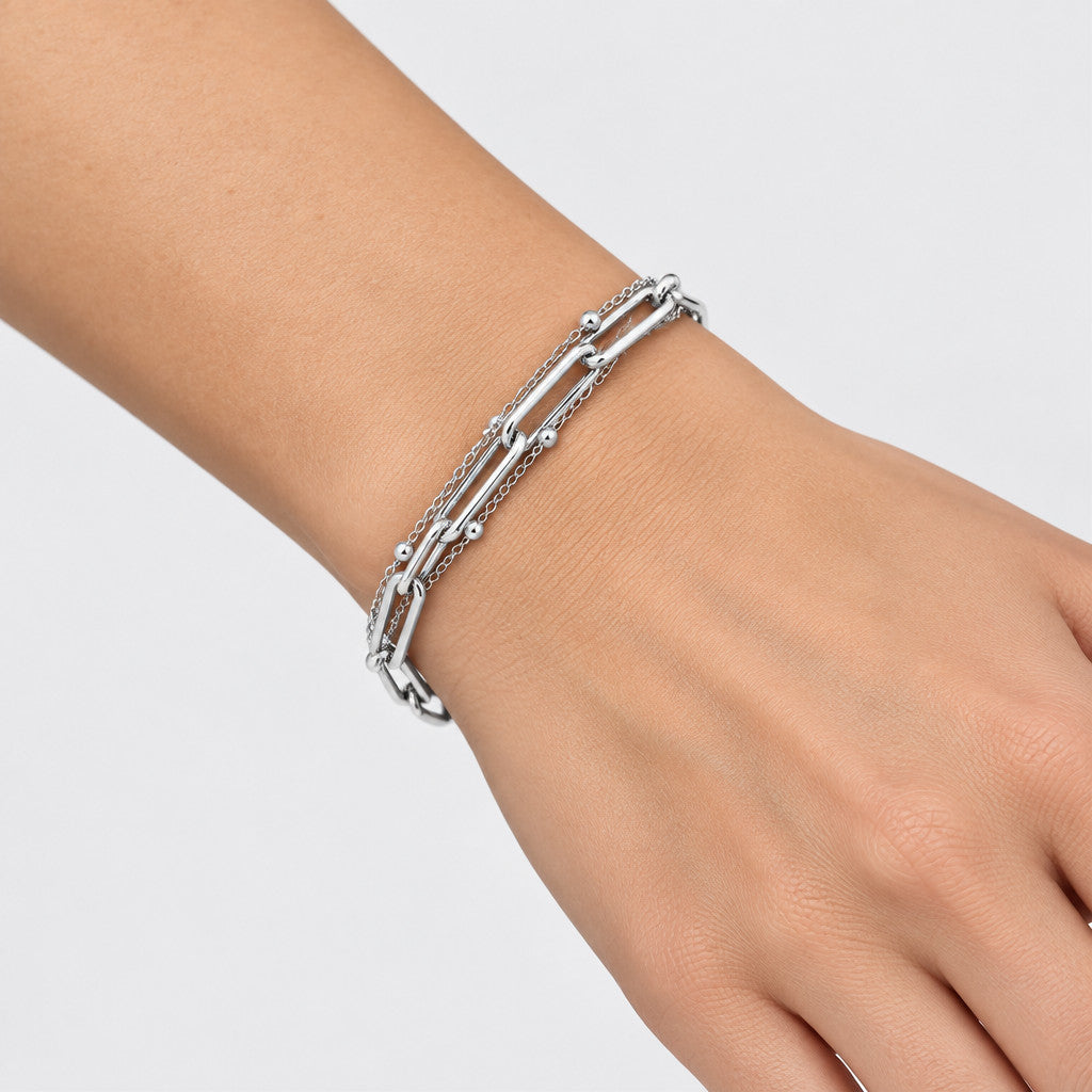 Silver Cross Double Layer Chain Bracelet