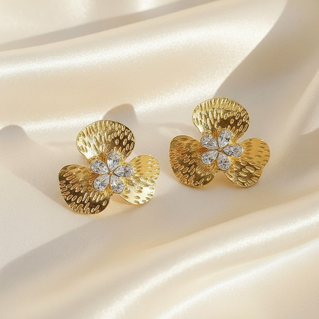 Lynn's Closet Boutique Rhinestone Hammered Flower Studs