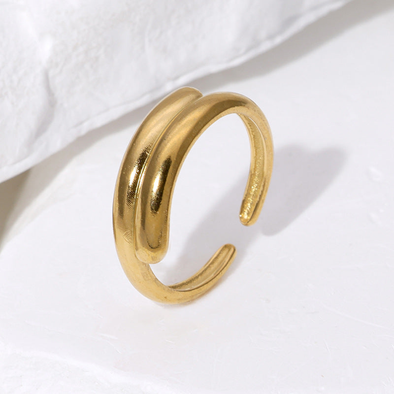 18K Gold Plated Stainless Steel Double Layer Lines Adjustable Ring