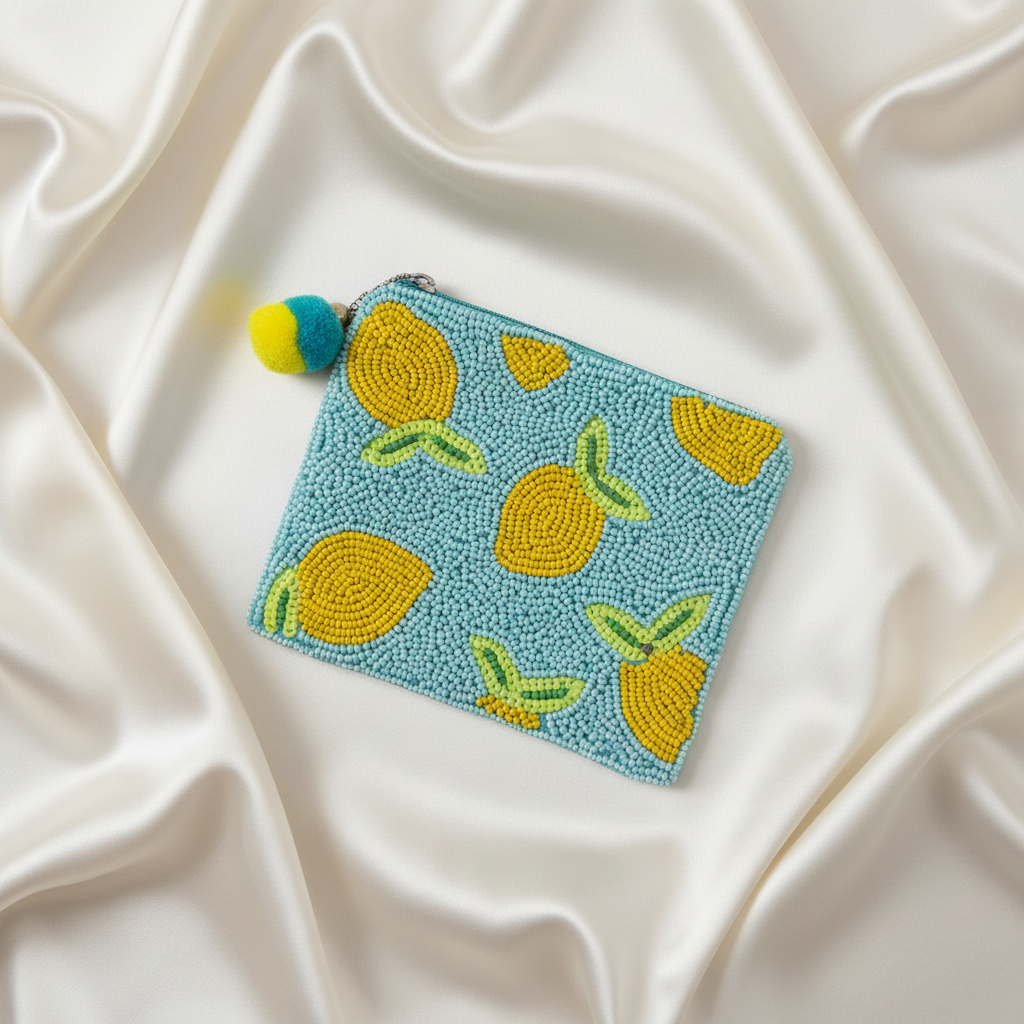Lemons Beaded Coin Pouch