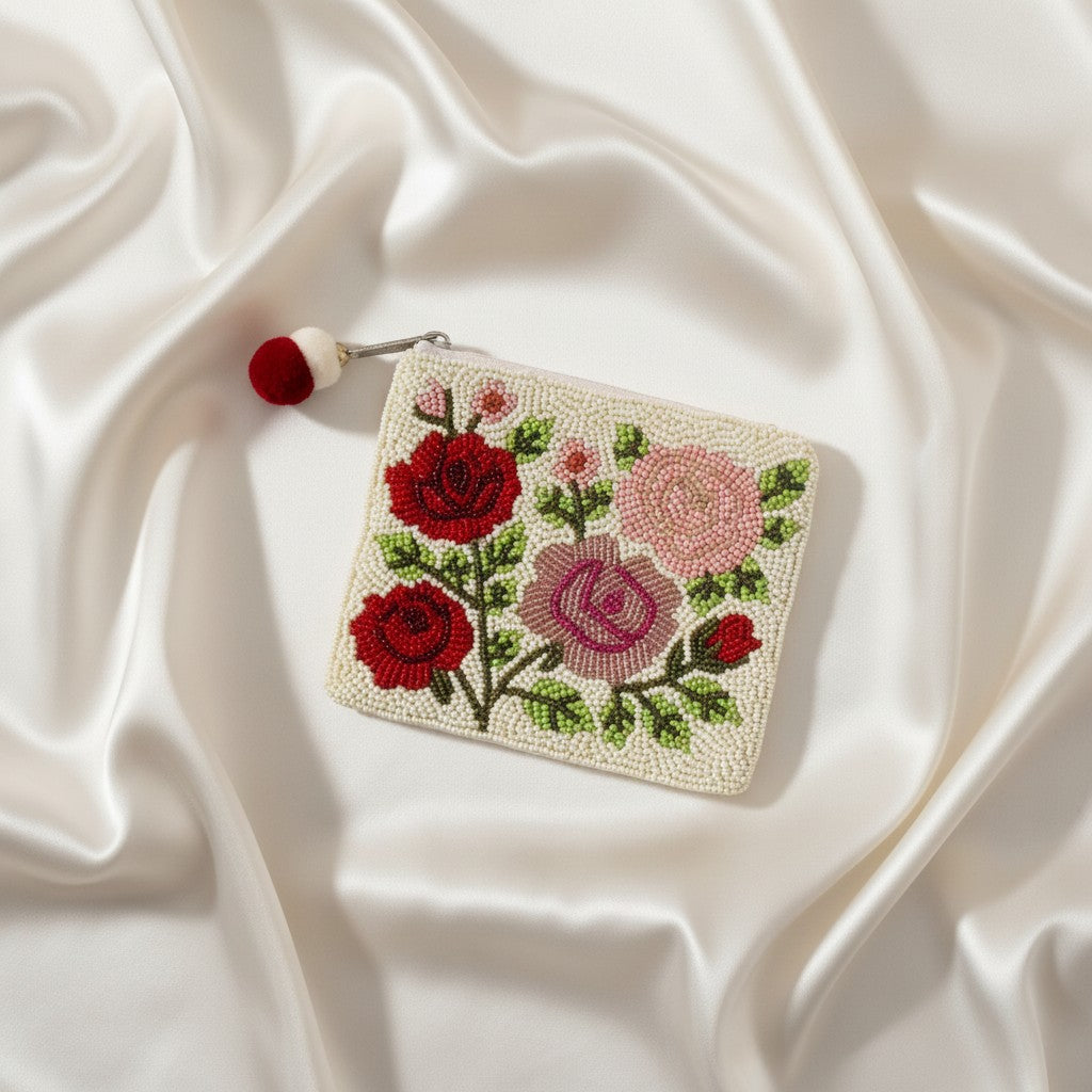 Roses Beaded Coin Pouch